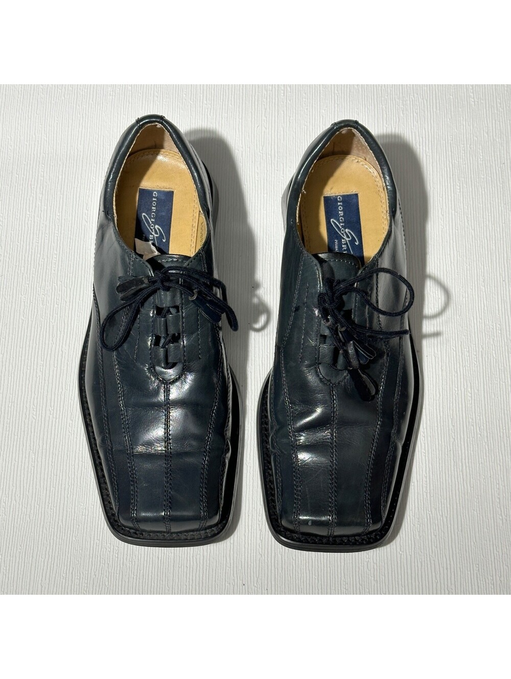 Giorgio Brutini Mens 8M Dark Gray Blue Leather Square Toe Lace Up Dress Shoes